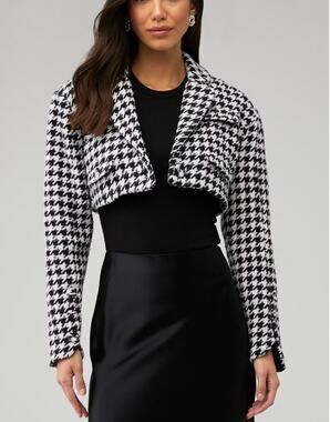 For Love & Lemons Bonnie Cropped Jacket Black White Houndstooth Size Large NWT